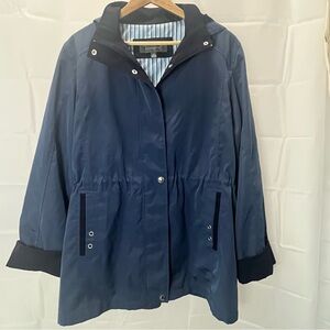 Liz Claiborne Rain Jacket Women’s XL Navy Blue Removable Hood Drawstring Waist